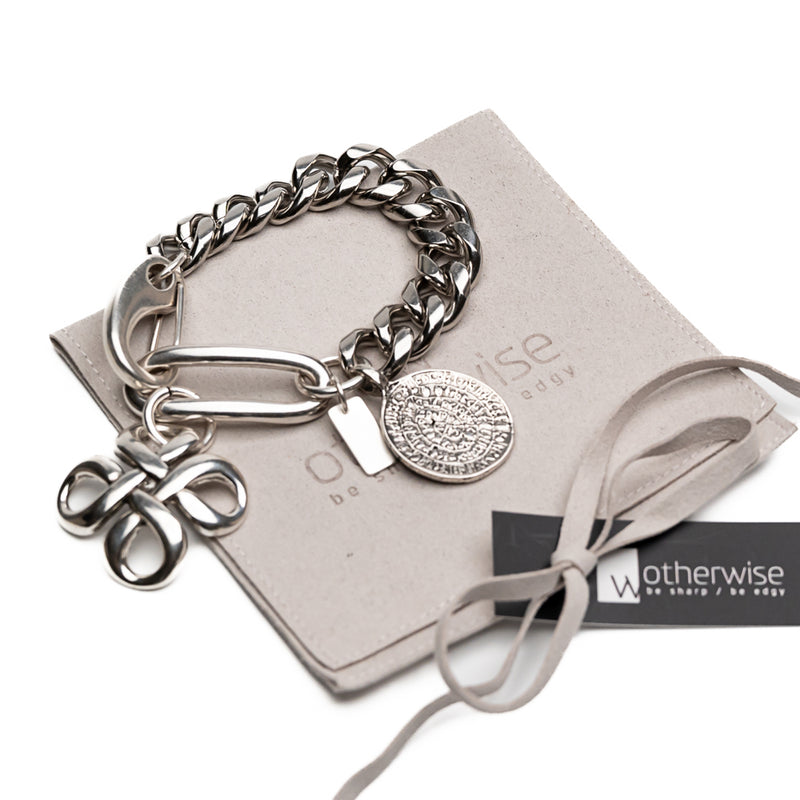 Chunky silver-plated stainless-steel bracelet (BR-498)