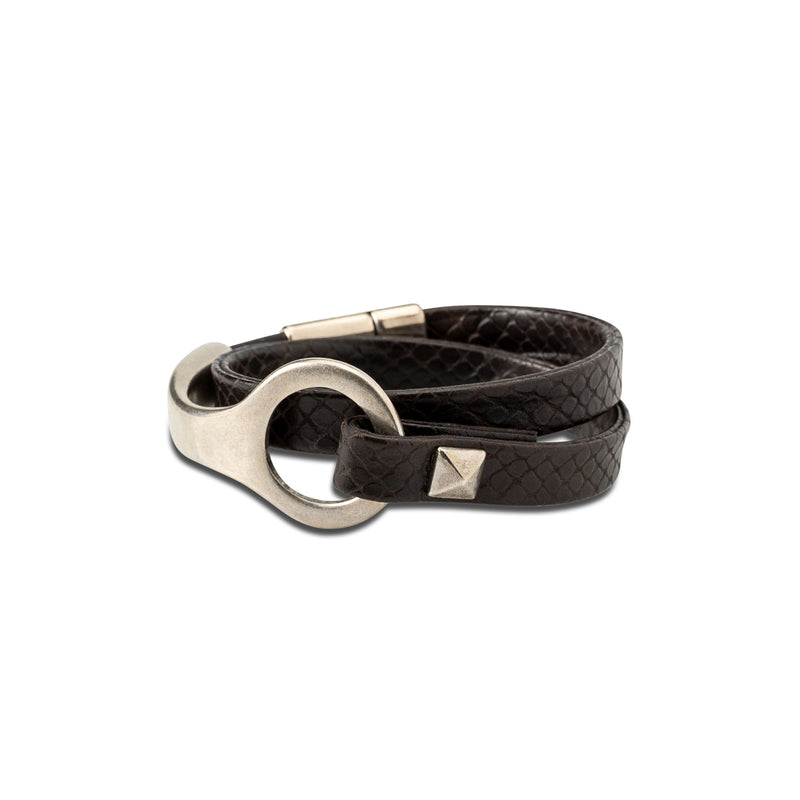 Men’s strong metal and leather bracelet (M-7054)