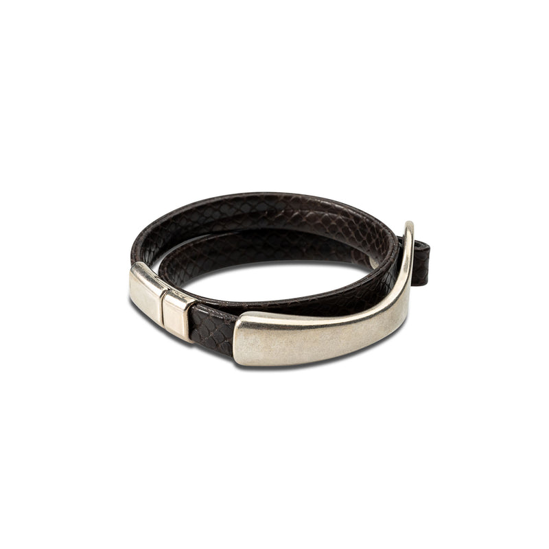 Men’s strong metal and leather bracelet (M-7054)